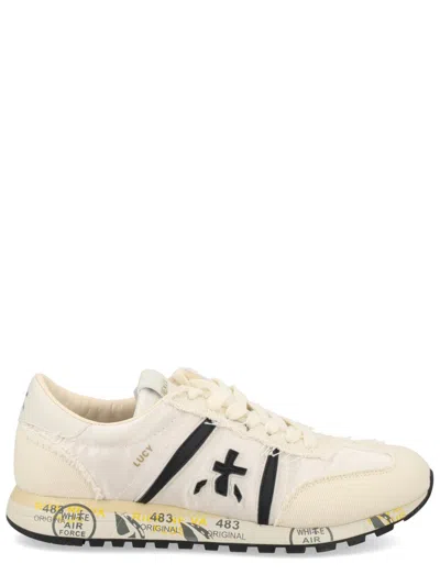 Premiata Lucy Cream Fabric Black Sneakers In Neutral