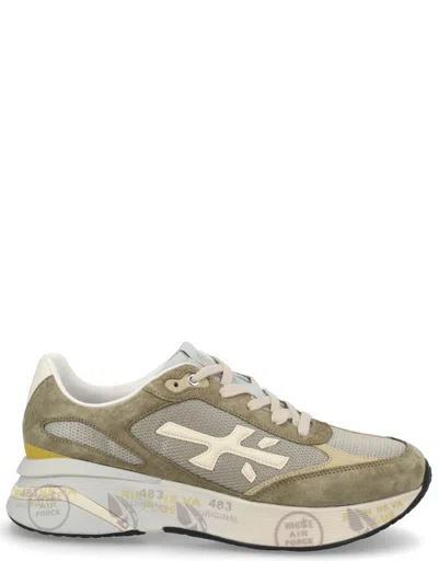 Premiata Beige Moerun Suede Mesh Sneakers In Green
