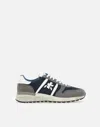 Premiata Lander Sneakers In Blue Suede And Fabric In Multi