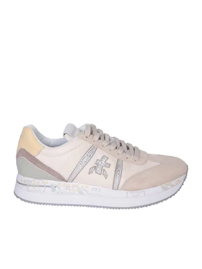 Premiata Conny Rhinestone-embellished Sneakers In Beige
