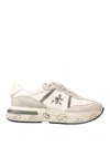 Premiata Leather And Suede Sneakers With Python Detailing In White