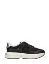 Premiata Mesh Panel Sneakers Metallic Accent In Black