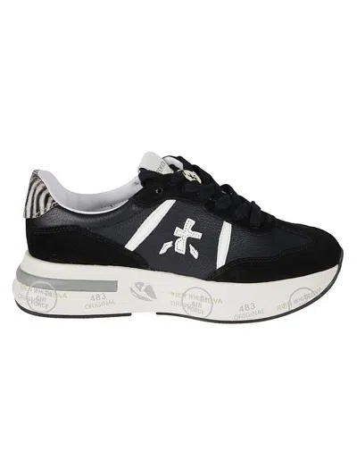 Premiata Low-top Sneakers With Zebra Pony Skin And Gold-tone Accents In Black