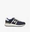 Premiata Suede And Technical Fabric Blue Lander Sneakers In Blue