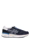 Premiata Layered White And Grey Sneakers With Sculpted Sole In Blue