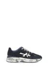 Premiata Blue Suede And Technical Fabric Sneakers With Embossed Logo In Blue