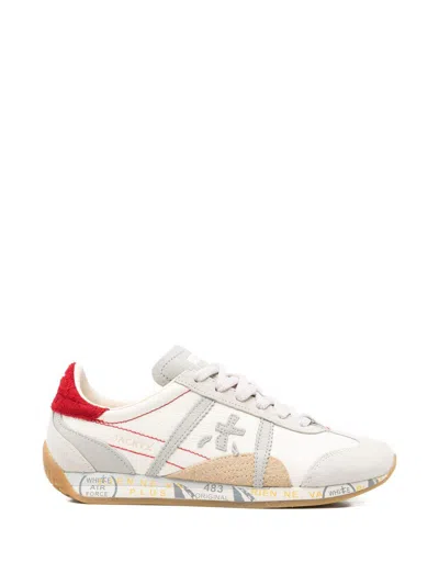 Premiata Sneakers Con Linguetta E Tallone Rosso Beige  In White