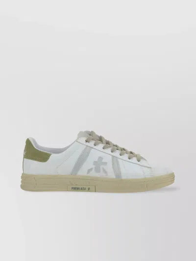 Premiata Sneakers Distressed Calfskin Contrast Heel In White