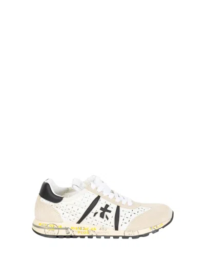 Premiata Lucy Suede And Perforated Fabric Sneakers In Multi