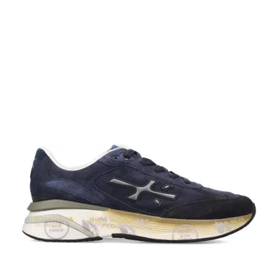 Premiata Navy Blue Suede Sneakers With Gradient Midsole And Logo Detail