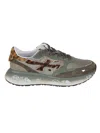 Premiata Green Technical Fabric And Suede Sneakers With Leopard-print Details In Multi
