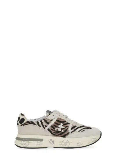 Premiata Animal Print Low Top Sneakers With Suede In Neutral