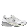 Premiata Mase Sneakers In White Leather And Fabric In Silver