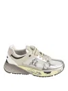 Premiata Mase Sneakers In White Leather And Fabric In White