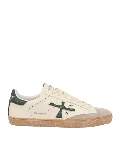 Premiata Steven Round Toe Sneakers With Contrast Sole In White