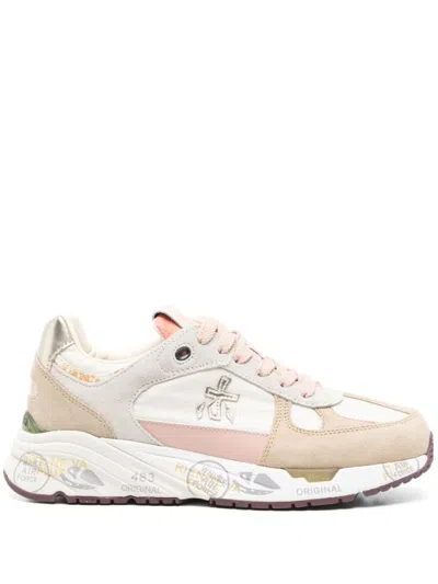 Premiata Sneakers With Luxurious Material Blend And Chunky Sole In Beige