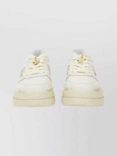Premiata Sneakers With Metallic Accents And Perforated Design In White