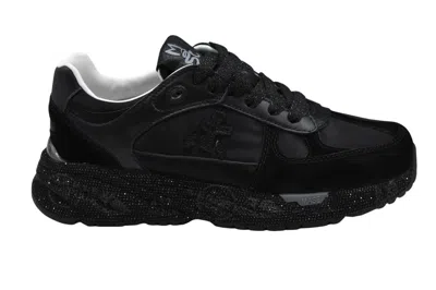 Premiata Sparkling Low Top Sneakers With Padded Collar In Black