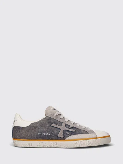 Premiata Stevend Leather And Glitter Sneakers In Blue