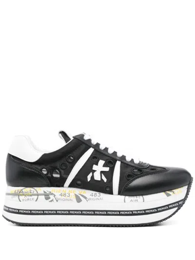 Premiata Sporty Black Sneakers With White Accents