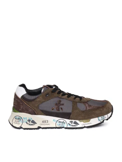 Premiata Sporty Calf Leather And Nylon Sneakers With Unique Printed Sole In Brown
