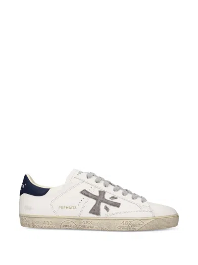 Premiata Steven Calfskin Leather Trainers With Contrasting Logo In Multi