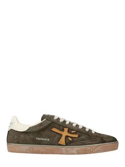 Premiata Steven Calf Leather Sneakers In Green