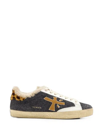 Premiata Steven D Shearling-trim Sneakers In Black