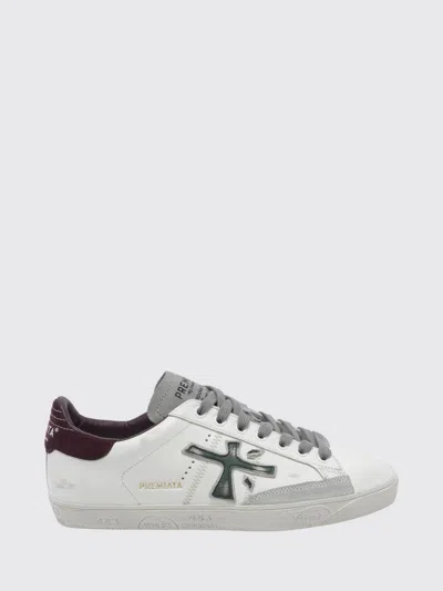 Premiata Steven Distressed-effect Calf Leather Trainers In White