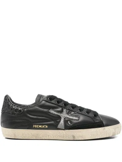 Premiata Steven Glitter-panelsneakers In Black