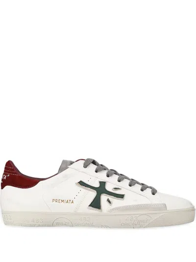 Premiata Steven Logo-embellished Leather Sneakers In White