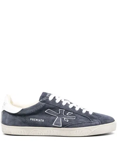 Premiata Blue Calf Leather Bos Taurus Low Top Sneakers