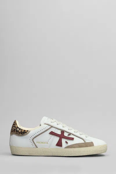 Premiata Steven Sneakers In White Leather In Fantasia