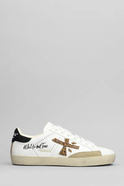 Premiata Steven Sneakers In White Leather In Multicolour