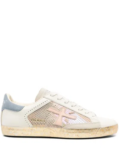Premiata Stevend Iridescent-detail Sneakers In White