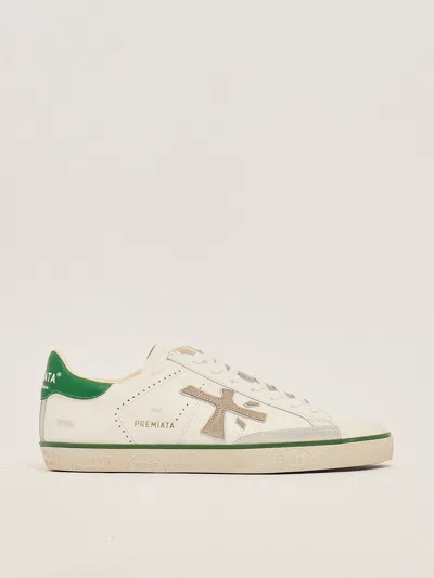 Premiata Steven Var 6655 Sneaker In Bianco Tab Verde