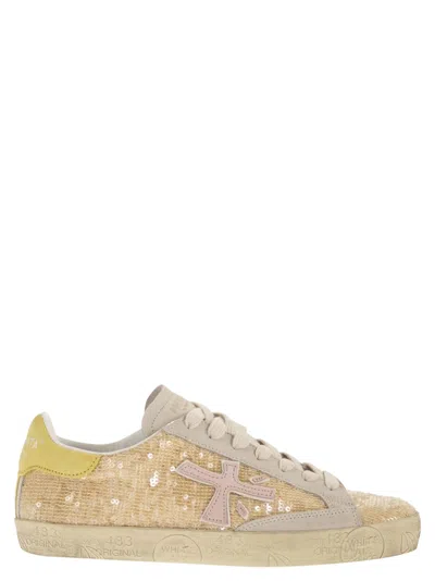 Premiata Stevend 8254 Sequinned Trainers In Gold