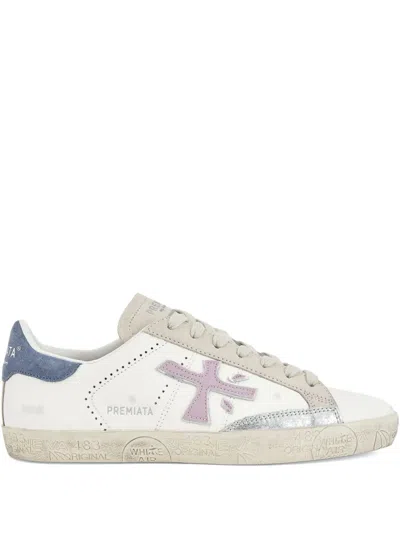 Premiata Stevend Cross-detail Leather Sneakers In White