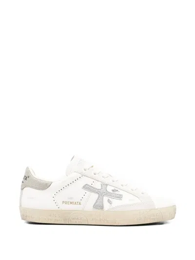 Premiata White And Silver Sneakers