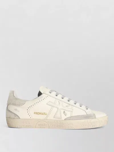 Premiata Stevende 7608 Leather Sneakers Low Top In Neutral
