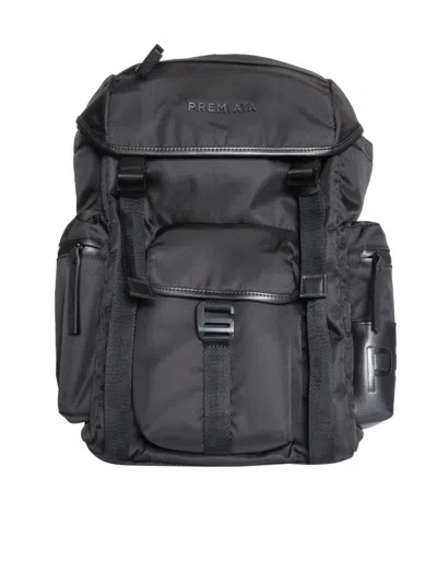 Premiata Structured Black Backpack With Flap Closure And Branded Detailing In Gray