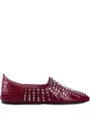 Premiata Studded Croc-embossed Ballet Flats In Multi