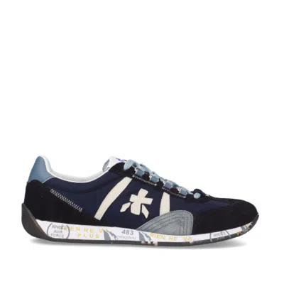 Premiata Suede And Technical Fabric Blue Jackyx Sneakers In Black