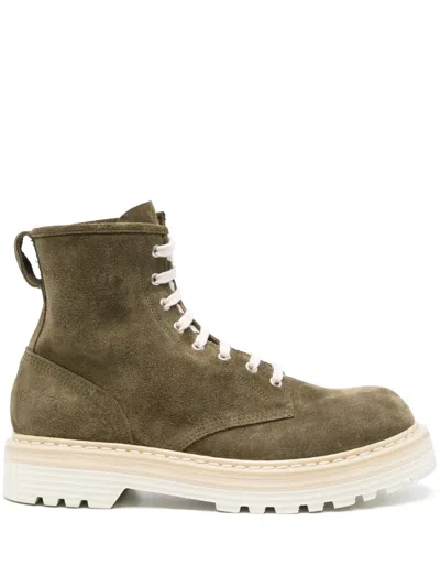 Premiata Suede Combat Boots In Green