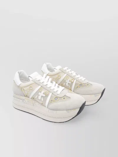 Premiata Suede Low Top Sneakers With Rubber Sole In Yellow