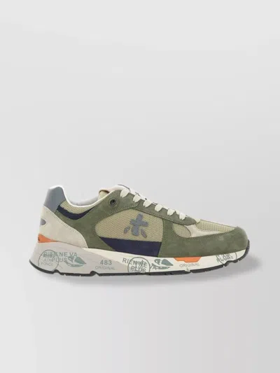 Premiata Suede Mesh Sneakers Logoed Sole In Green