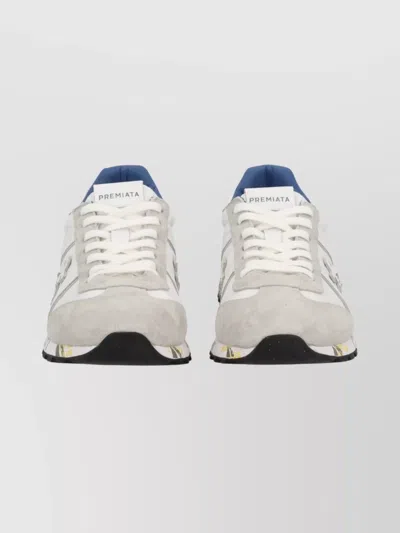 Premiata Suede Panel Low-top Sneakers With Rubber Sole In White