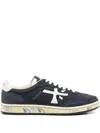 Premiata Navy Blue Low-top Sneakers With Distinctive Logo In Animal Print