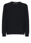 Premiata Ribbed Crewneck Cotton Sweater With Long Sleeves In Blue