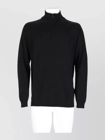 Premiata Black Half-zip Stand Collar Ribbed Knit Jumper
